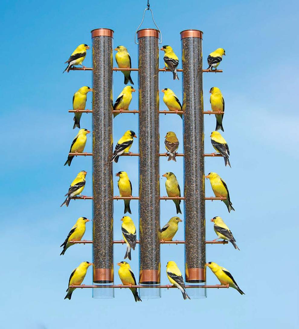 Plow & Hearth Bird Feeders | Yard & Garden 3-Tube Copper And Plastic Bird Feeder - Copper