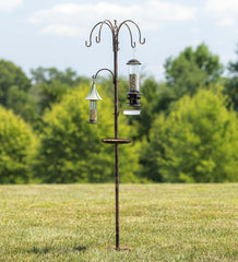 Plow & Hearth Bird Feeders | Yard & Garden Bird Feeding Station With Five Hooks And Two Platform Feeders - Black
