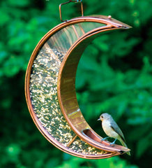Plow & Hearth Bird Feeders | Yard & Garden Copper And Plexiglass Crescent Moon Hanging Bird Feeder - Copper
