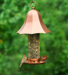 Plow & Hearth Bird Feeders | Yard & Garden Copper-Colored Metal Bell Bird Feeder With Clear Seed Tube