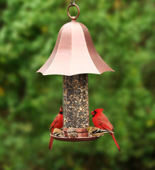 Plow & Hearth Bird Feeders | Yard & Garden Copper-Colored Metal Bell Bird Feeder With Clear Seed Tube