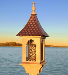 Plow & Hearth Bird Feeders | Yard & Garden Hand-Hammered Copper And Unstained Hardwood Villa-Style Bird Feeder