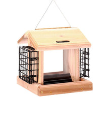 Plow & Hearth Bird Feeders | Yard & Garden Natural Cedar Hopper-Style Hanging Bird Feeder