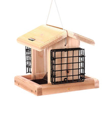 Plow & Hearth Bird Feeders | Yard & Garden Natural Cedar Hopper-Style Hanging Bird Feeder