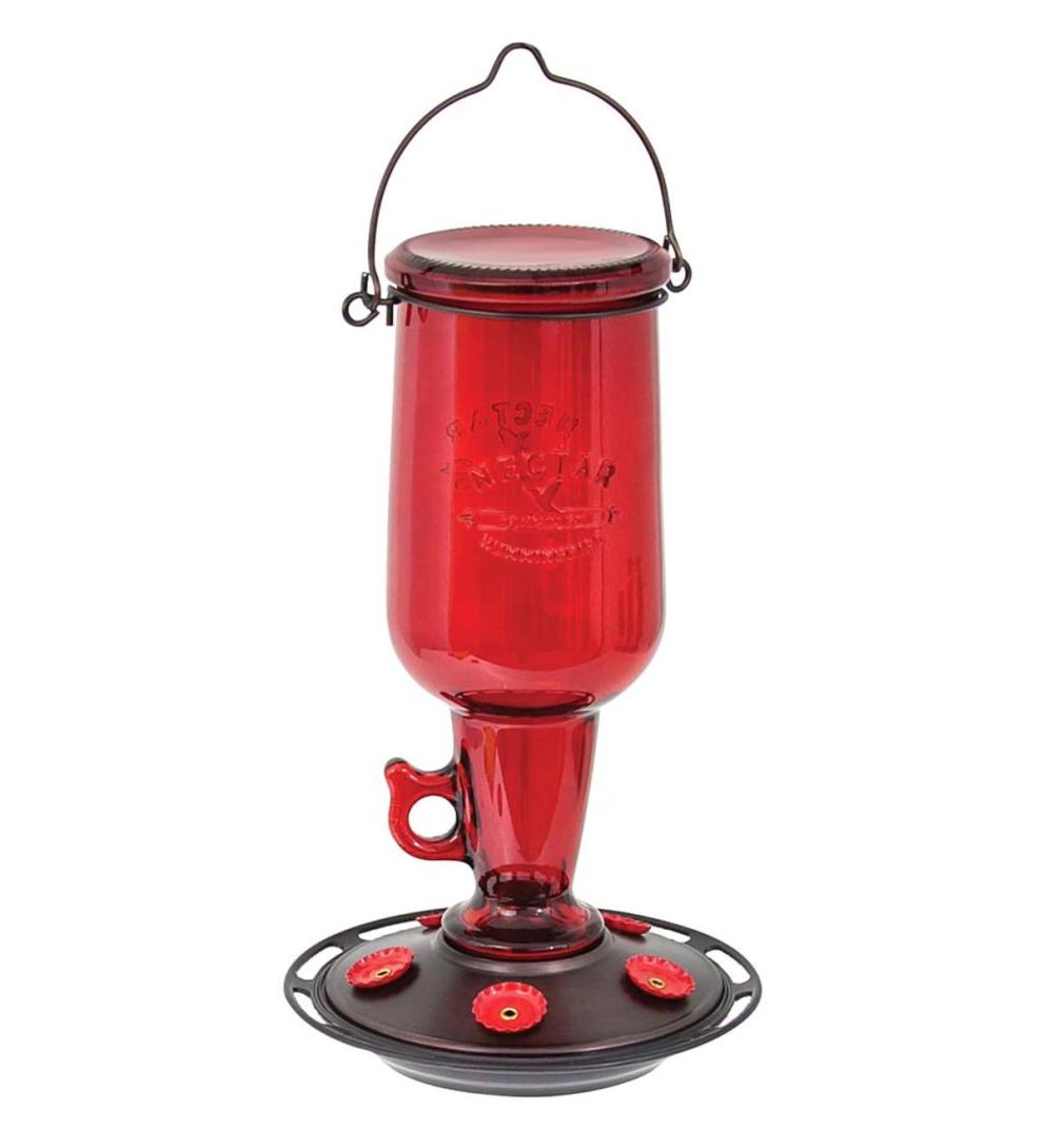 Plow & Hearth Bird Feeders | Yard & Garden Vintage Red Glass 23-Ounce Jug-Style Hummingbird Feeder