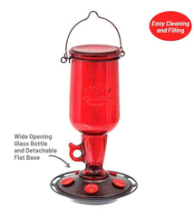 Plow & Hearth Bird Feeders | Yard & Garden Vintage Red Glass 23-Ounce Jug-Style Hummingbird Feeder