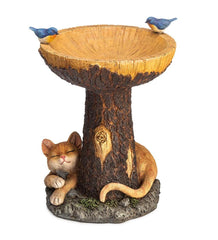 Plow & Hearth Birdbaths | Yard & Garden Forty Winks Tree Stump Birdbath With Cat And Bluebirds