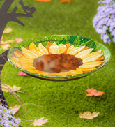 Plow & Hearth Birdbaths | Yard & Garden Hand-Painted Fall Sunflower Embossed Glass Bird Bath
