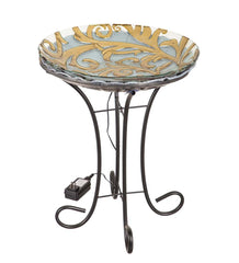 Plow & Hearth Birdbaths | Yard & Garden Hand-Painted Golden Scroll Glass Bird Bath With Heater And Stand
