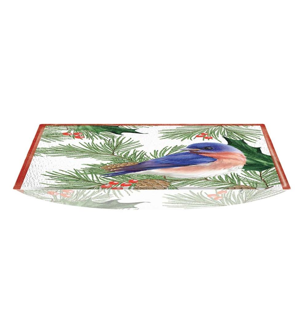 Plow & Hearth Birdbaths | Yard & Garden Hand-Painted Holiday Blue Bird Embossed Square Glass Bird Bath