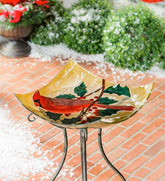Plow & Hearth Birdbaths | Yard & Garden Hand-Painted Holiday Cardinal Embossed Square Glass Bird Bath