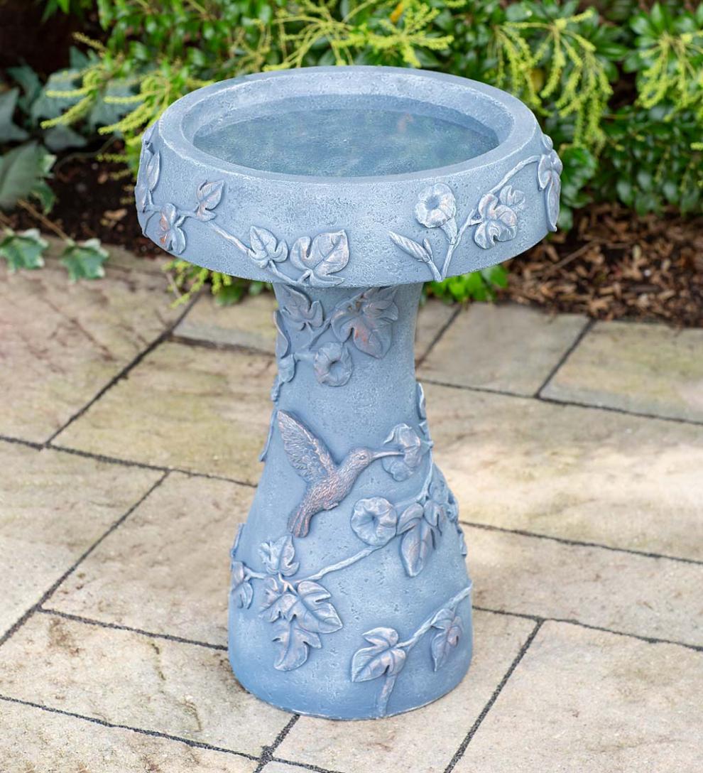Plow & Hearth Birdbaths | Yard & Garden Hummingbird And Flower Stone-Look Birdbath