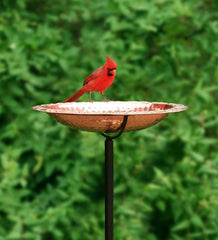 Plow & Hearth Birdbaths | Yard & Garden Pure Copper Birdbath On Powder-Coated Steel Pole With Sturdy Three-Prong Stake
