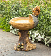 Plow & Hearth Birdbaths | Yard & Garden Squirrel Birdbath With Tree Trunk Base And Acorn Basin
