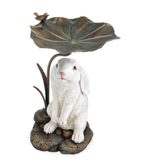 Plow & Hearth Birdbaths | Yard & Garden Stone-Look Bunny Birdbath With Metal Leaf Basin