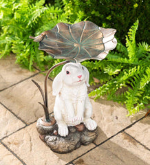 Plow & Hearth Birdbaths | Yard & Garden Stone-Look Bunny Birdbath With Metal Leaf Basin