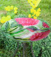 Plow & Hearth Birdbaths | Yard & Garden Textured Glass Hummingbirds And Red Hydrangea Birdbath Basin