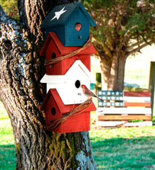 Plow & Hearth Birdhouses | Yard & Garden Americana Patriotic Four-Story Hanging Wood Birdhouse
