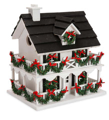 Plow & Hearth Birdhouses | Yard & Garden Lighted Holiday Colonial Cottage Birdhouse And Pedestal Pole Set