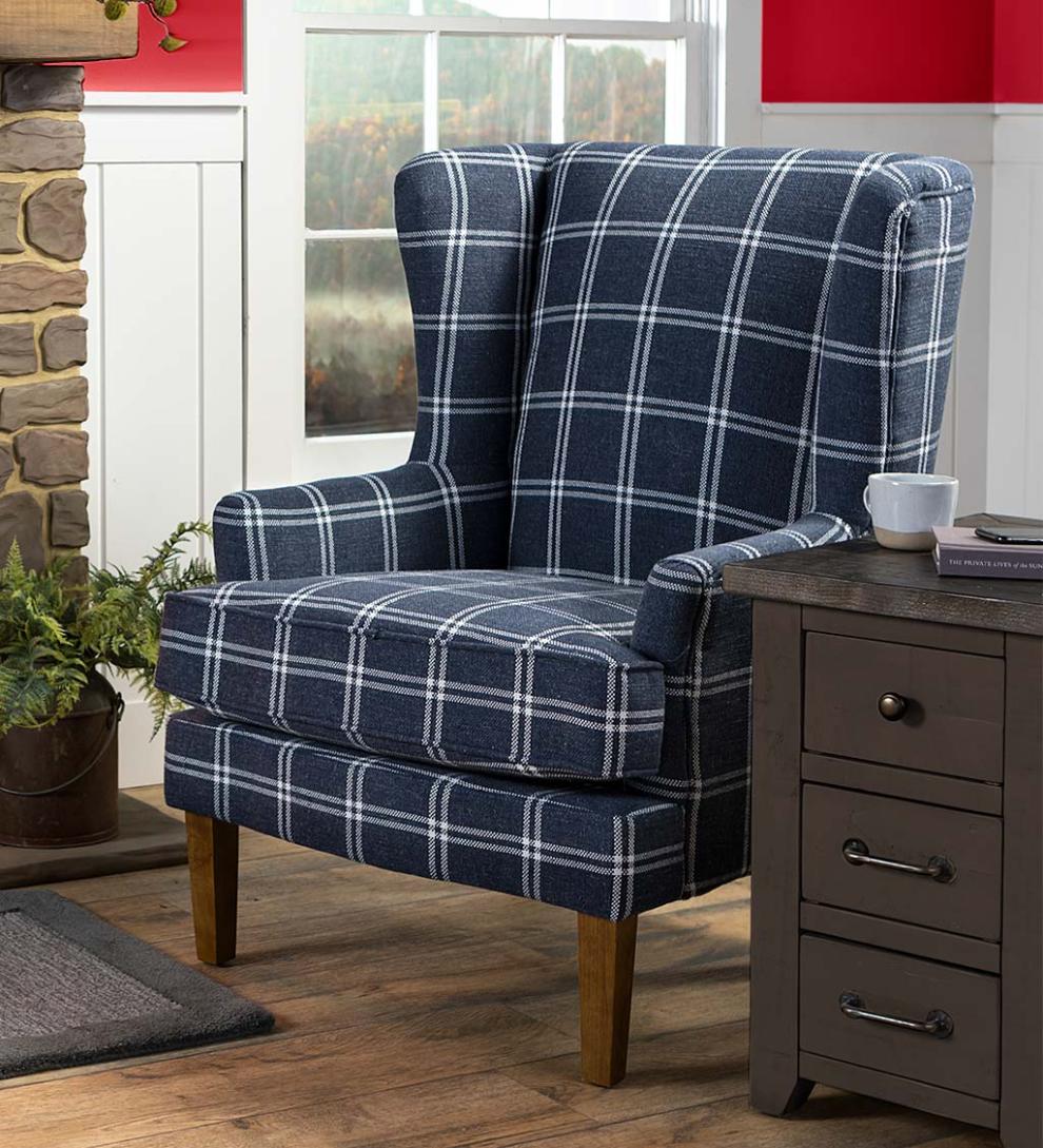 Plow & Hearth Chairs & Rockers | Indoor Living Plaid Upholstered Wingback Accent Chair - Graphite