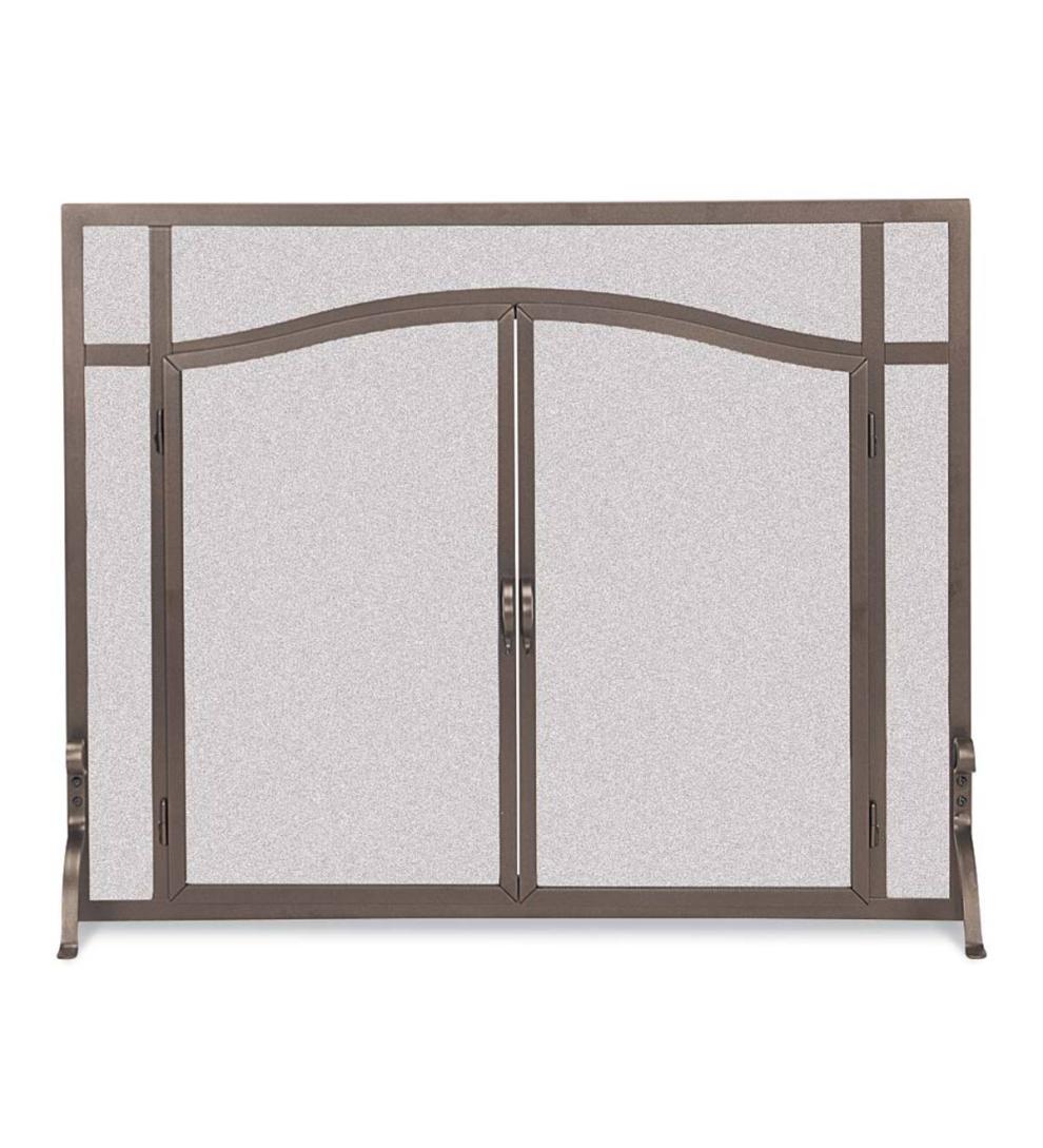Plow & Hearth Custom Fire Screens | Fireplace & Hearth Small Custom Flat Guard With Arched Doors - Black