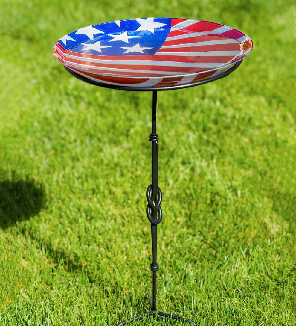 Plow & Hearth Deck & Patio Accents | Outdoor Living Americana Glass Flag Birdbath Basin