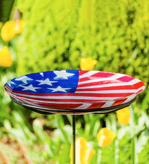 Plow & Hearth Deck & Patio Accents | Outdoor Living Americana Glass Flag Birdbath Basin