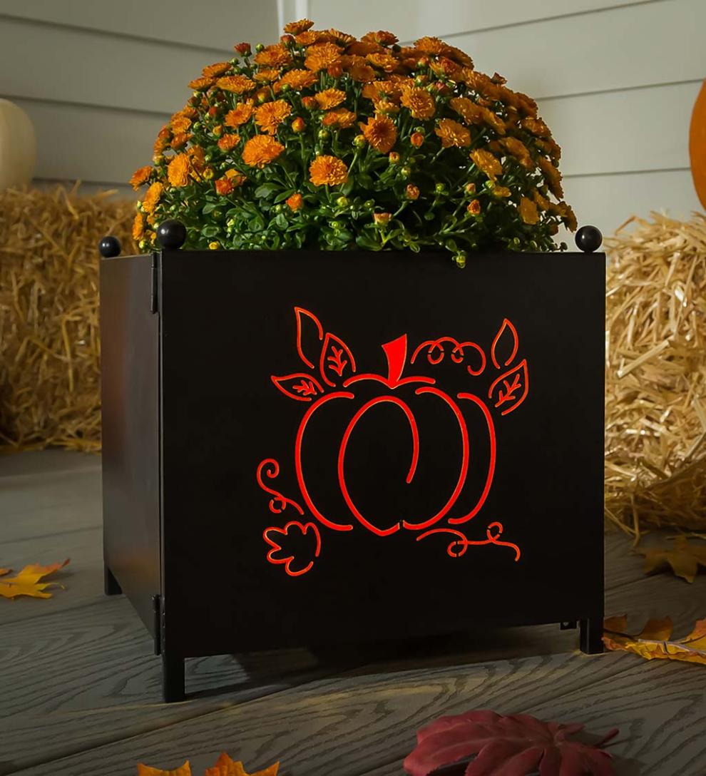 Plow & Hearth Deck & Patio Accents | Outdoor Living Battery Operated Led Planter With 4 Interchangeable Laser Cut Panels