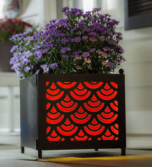 Plow & Hearth Deck & Patio Accents | Outdoor Living Battery Operated Led Planter With 4 Interchangeable Laser Cut Panels