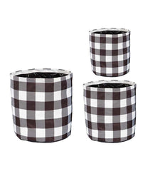 Plow & Hearth Deck & Patio Accents | Outdoor Living Black And White Buffalo Check Plaid Round Fabric Planters, Set Of 3