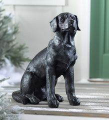 Plow & Hearth Deck & Patio Accents | Outdoor Living Black Labrador Statue With Removable Lighted Holiday Wreath
