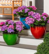 Plow & Hearth Deck & Patio Accents | Outdoor Living Colorful Faux Glazed Ceramic Self-Watering Planter - Blue