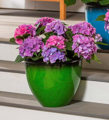 Plow & Hearth Deck & Patio Accents | Outdoor Living Colorful Faux Glazed Ceramic Self-Watering Planter - Blue