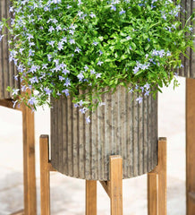 Plow & Hearth Deck & Patio Accents | Outdoor Living Corrugated Galvanized Metal Planter With Wooden Stand, Set Of 3