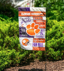 Plow & Hearth Deck & Patio Accents | Outdoor Living Double-Sided Fan Rules College Team Pride Linen House Flag - Clemson Univ