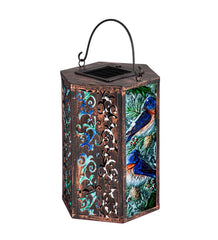 Plow & Hearth Deck & Patio Accents | Outdoor Living Hand-Painted Bluebird Embossed Glass Solar Lantern