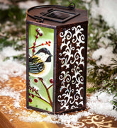 Plow & Hearth Deck & Patio Accents | Outdoor Living Hand-Painted Holiday Chickadee Embossed Glass Solar Lantern