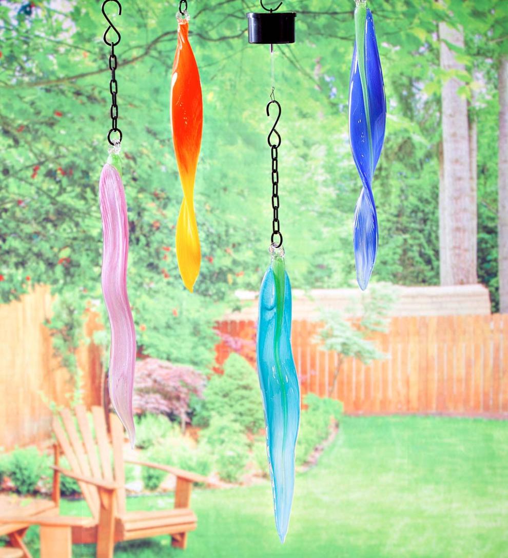 Plow & Hearth Deck & Patio Accents | Outdoor Living Handcrafted Abstract Hanging Art Glass Ribbon Ornaments, Set Of 4