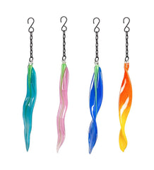 Plow & Hearth Deck & Patio Accents | Outdoor Living Handcrafted Abstract Hanging Art Glass Ribbon Ornaments, Set Of 4