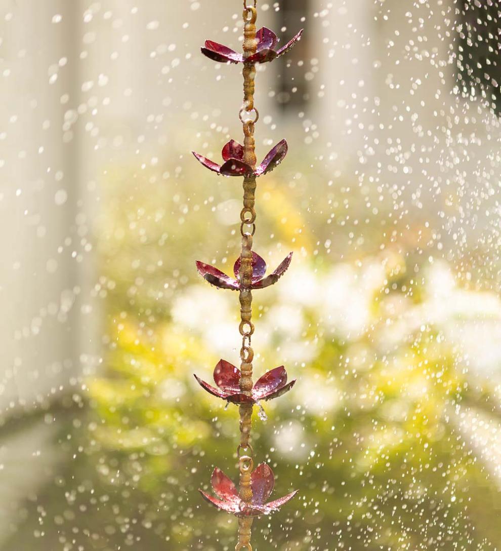 Plow & Hearth Deck & Patio Accents | Outdoor Living Handcrafted Steel And Aluminum Flower Rain Chain In Brass And Metallic Red Colors
