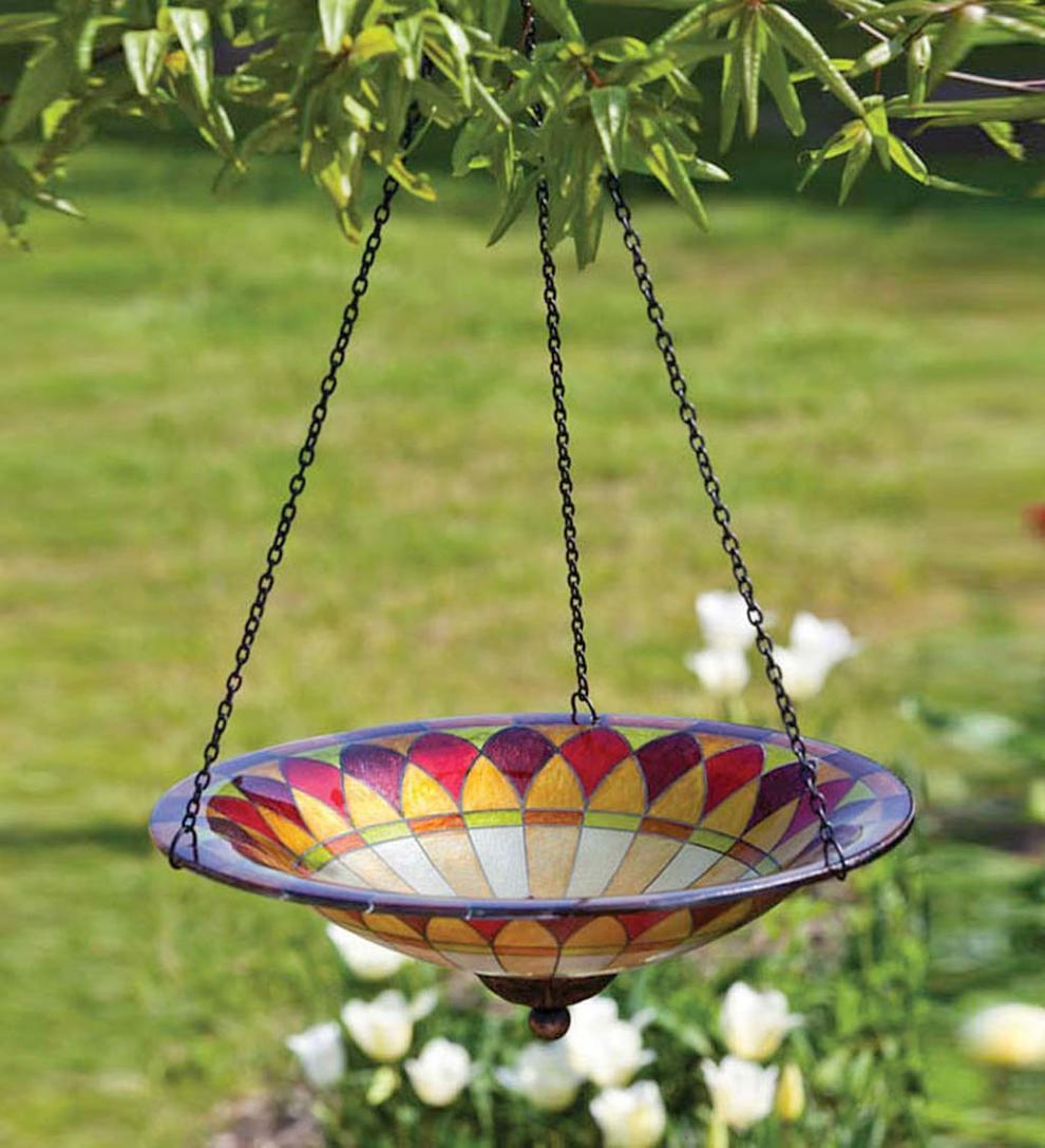 Plow & Hearth Deck & Patio Accents | Outdoor Living Hanging Glass Birdbath Tiffany Style