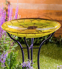 Plow & Hearth Deck & Patio Accents | Outdoor Living Happy Honey Bee Glass Birdbath Basin