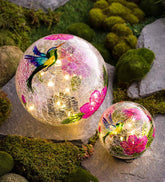 Plow & Hearth Deck & Patio Accents | Outdoor Living Hummingbird Crackle Glass Solar Globes, Set Of 2