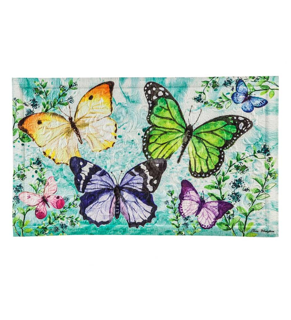 Plow & Hearth Deck & Patio Accents | Outdoor Living Indoor/Outdoor Embossed Butterfly Friends Floor Mat