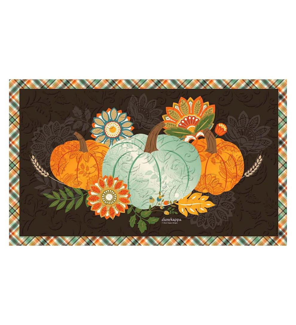 Plow & Hearth Deck & Patio Accents | Outdoor Living Indoor/Outdoor Harvest Pumpkins With Plaid Border Embossed Floor Mat