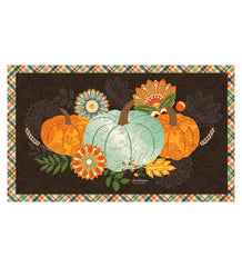 Plow & Hearth Deck & Patio Accents | Outdoor Living Indoor/Outdoor Harvest Pumpkins With Plaid Border Embossed Floor Mat