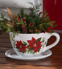 Plow & Hearth Deck & Patio Accents | Outdoor Living Indoor/Outdoor Poinsettia Teacup Planter With Saucer