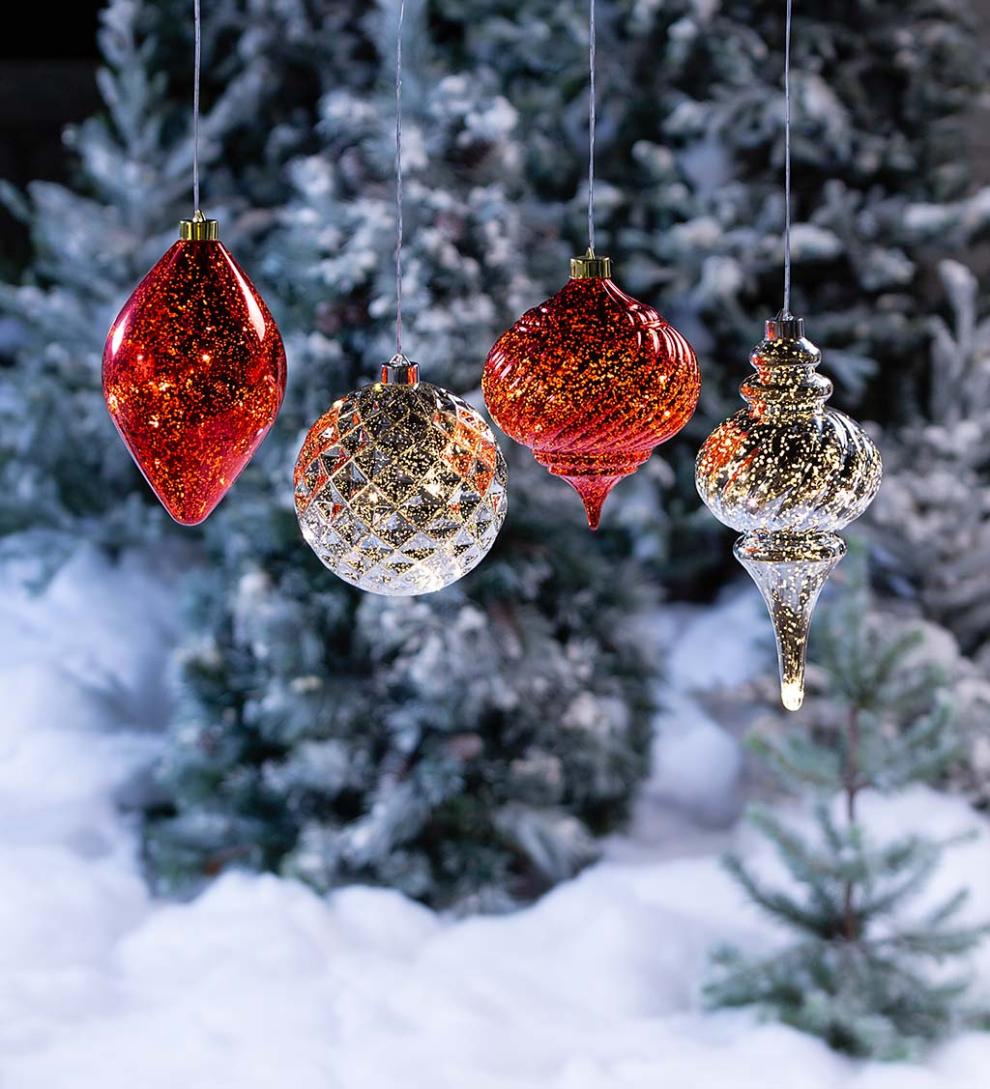 Plow & Hearth Deck & Patio Accents | Outdoor Living Indoor/Outdoor Shatterproof Holiday Lighted Hanging Ornament - Finial, Red