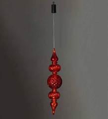 Plow & Hearth Deck & Patio Accents | Outdoor Living Indoor/Outdoor Shatterproof Holiday Lighted Large Finial Hanging Ornament - Finial Red