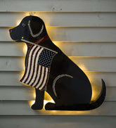 Plow & Hearth Deck & Patio Accents | Outdoor Living Lighted Black Labrador Americana Flag Standing/Hanging Accent